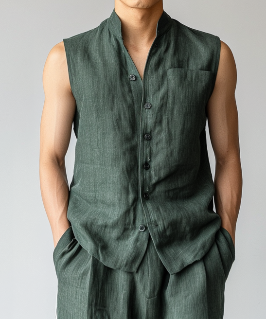 Men's Sleeveless Linen Set