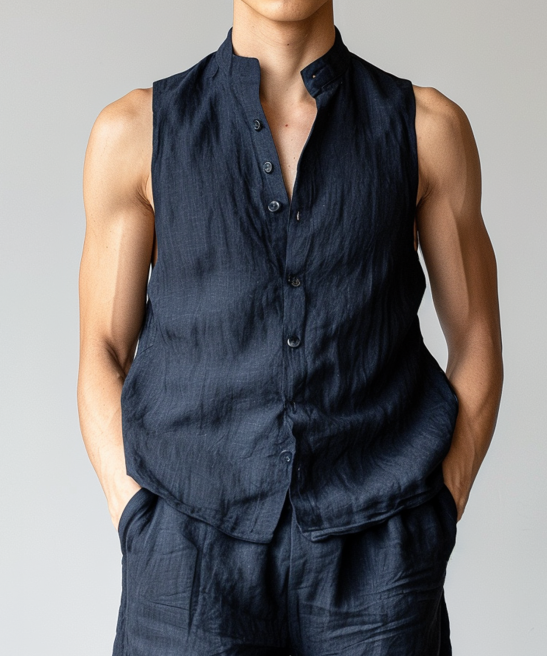 Men's Linen Sleeveless Set